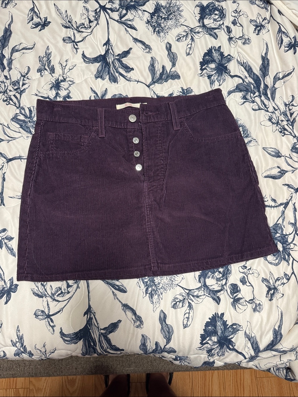 Levi's Purple Corduroy Button-Front Mini Skirt